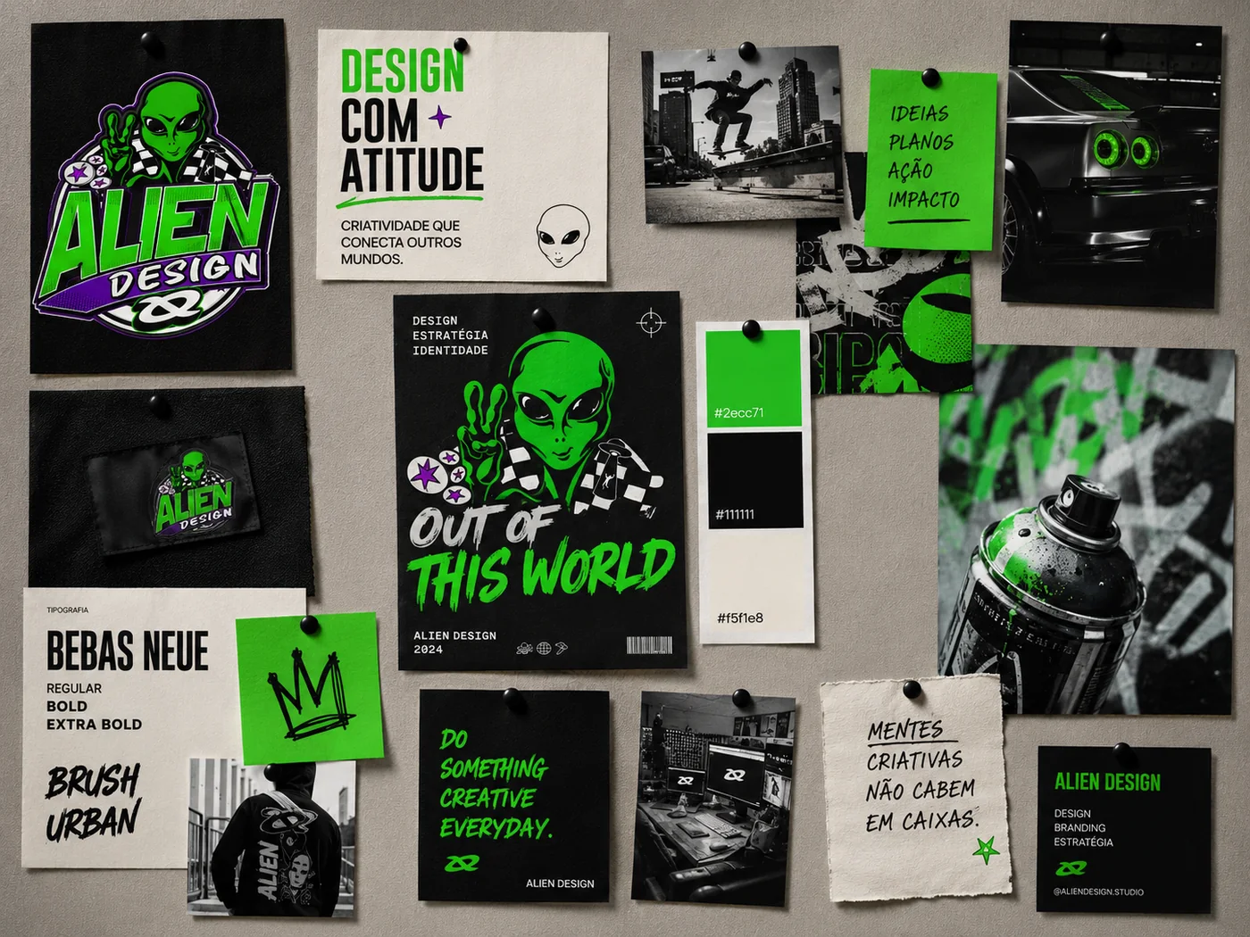 Moodboard da identidade Alien Design